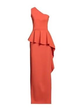 CHIARA BONI LA PETITE ROBE Coral One-Shoulder Peplum Gown NWT